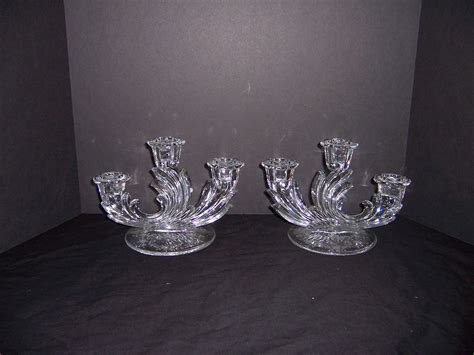 fostoria glass candle holders|fostoria triple candle holder.